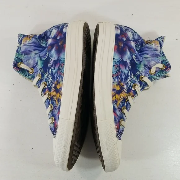 Converse Chuck Taylor All Star Floral Blue Purple Hi Top Sneakers 7 - Picture 9 of 13